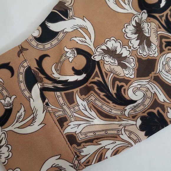 7th Avenue Paisley Blouse LARGE Black Brown Tan Pink Ruffle Button Front V Neck  - Picture 8 of 15